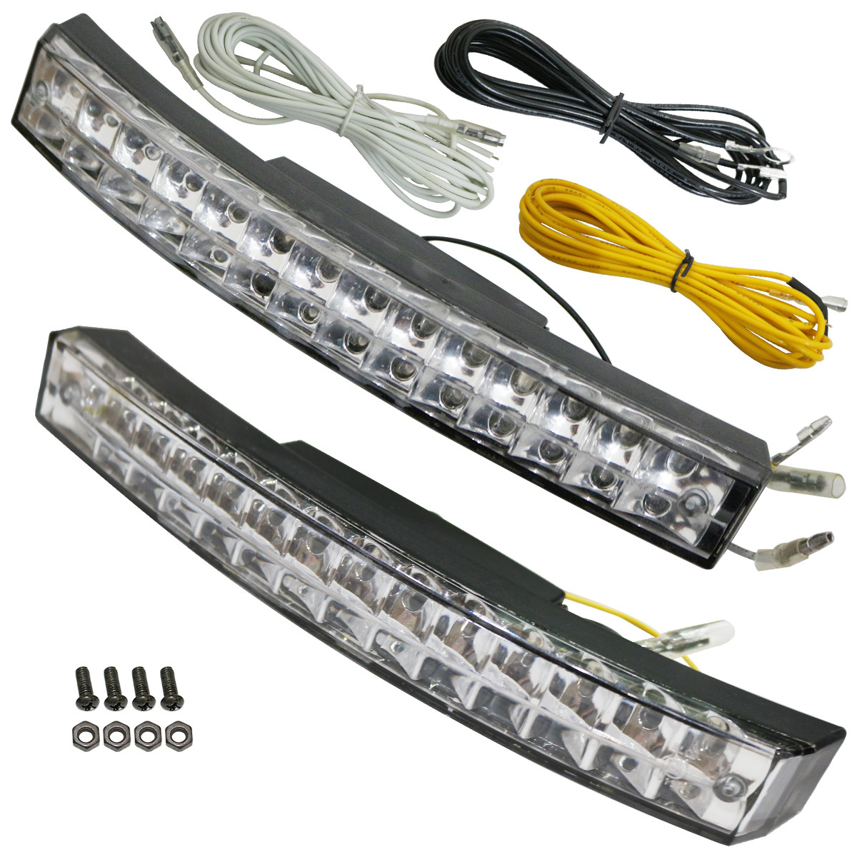 湾曲カーブ仕様! 汎用 28LED 二段式 角度付 LEDデイライト カーブ式 12V ブルー発光 青発光 フロント部等の曲線箇所にぴったりフィット!拍卖