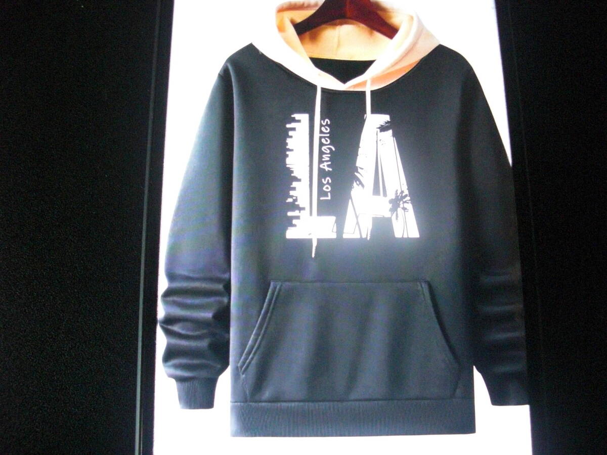 LAパーカー・BIGロゴ・ツートーン仕上げ(黒/ベージュ)・3XL・ローライダー・チカーノ・ギャングスタ・HIPHOP拍卖