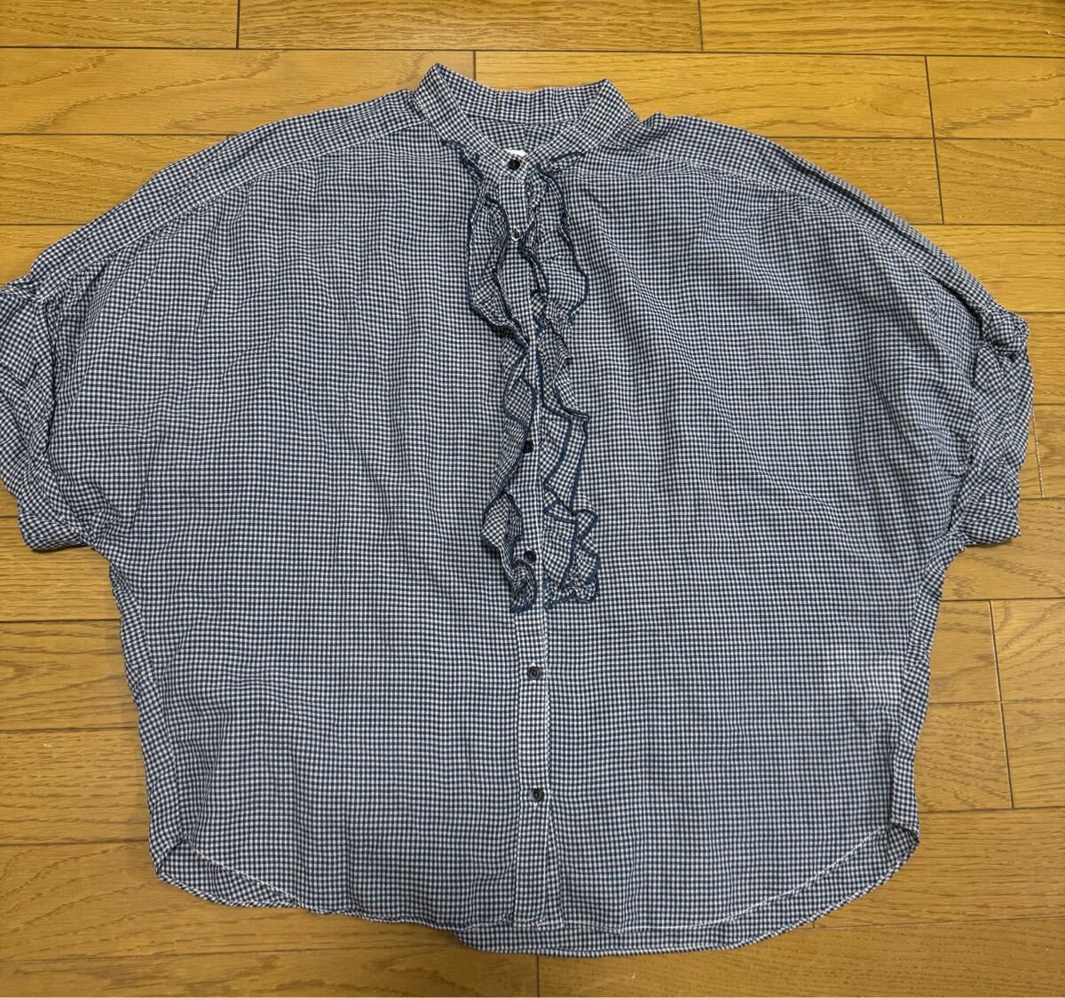 送料無料■BEAUTY&YOUTH UNITED ARROWS ユナイテッドアローズ チェック 半袖 ドルマン袖 ブラウス フリル リネンブレンド拍卖