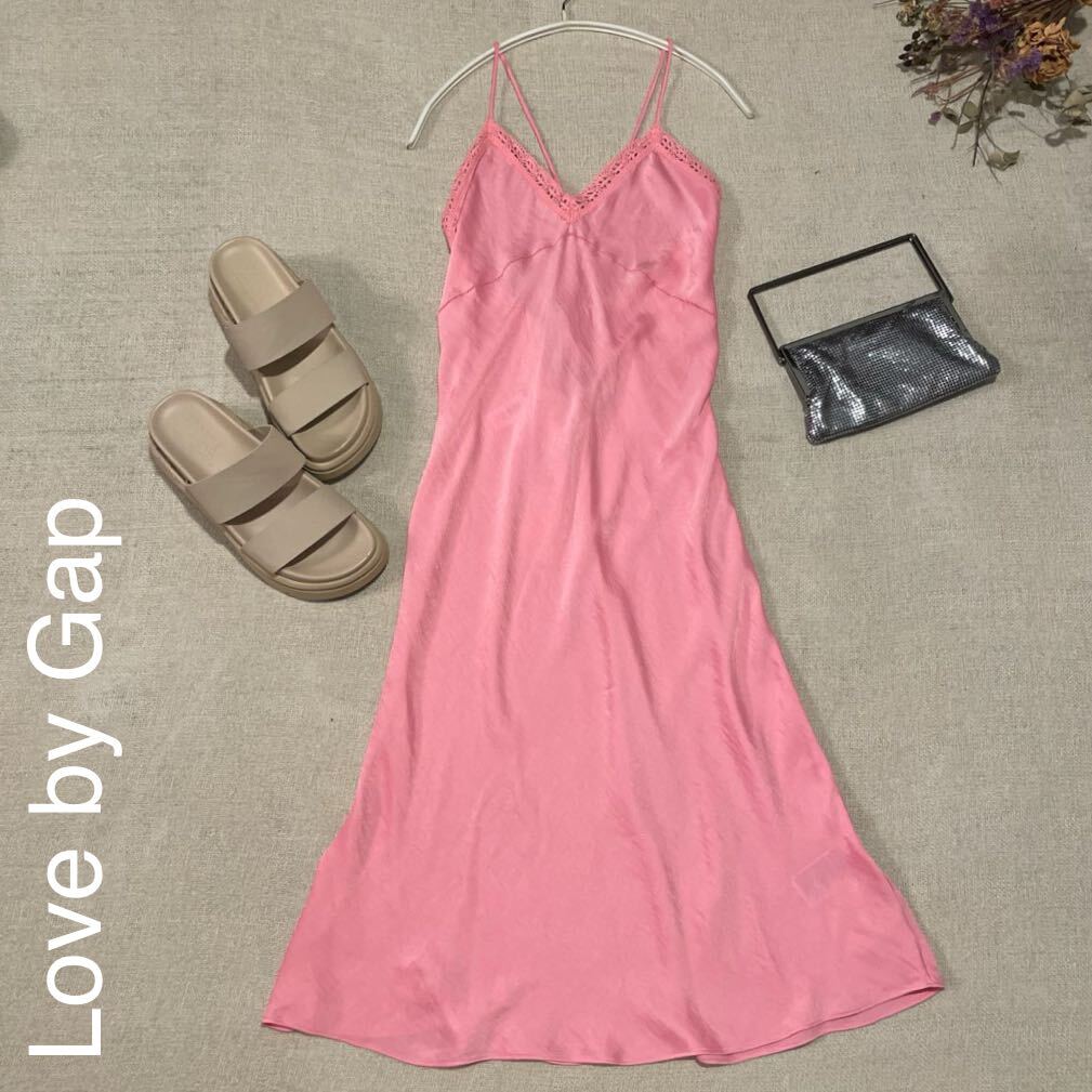 love by gap キャミワンピース ネグリジェ ロング ワンピース スリップ カラードレス サテン レディースMサイズ 未使用 美品 ピンク拍卖