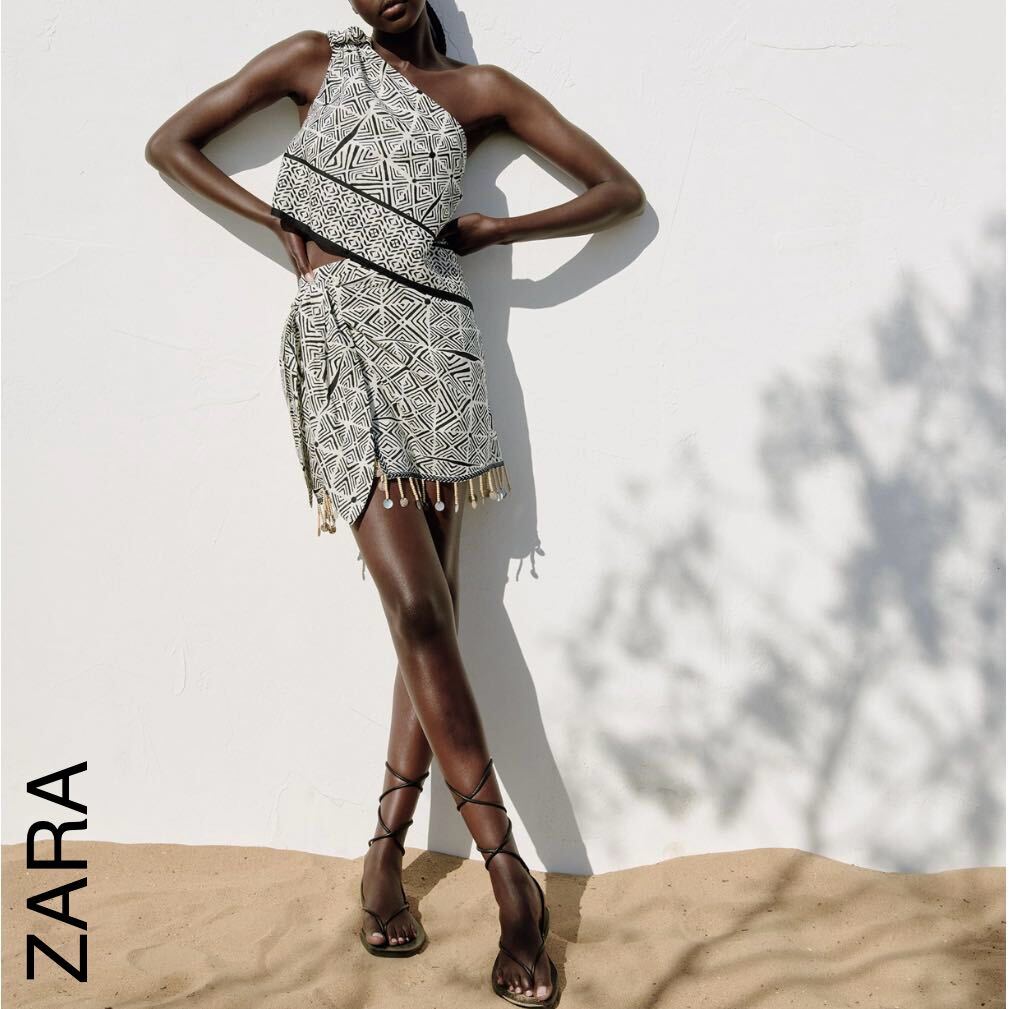 ZARA ブラウス ノースリーブ ワンショルダー エスニック レディースSサイズ 未使用 美品 カットソー トップス ZARA ボヘミアン拍卖