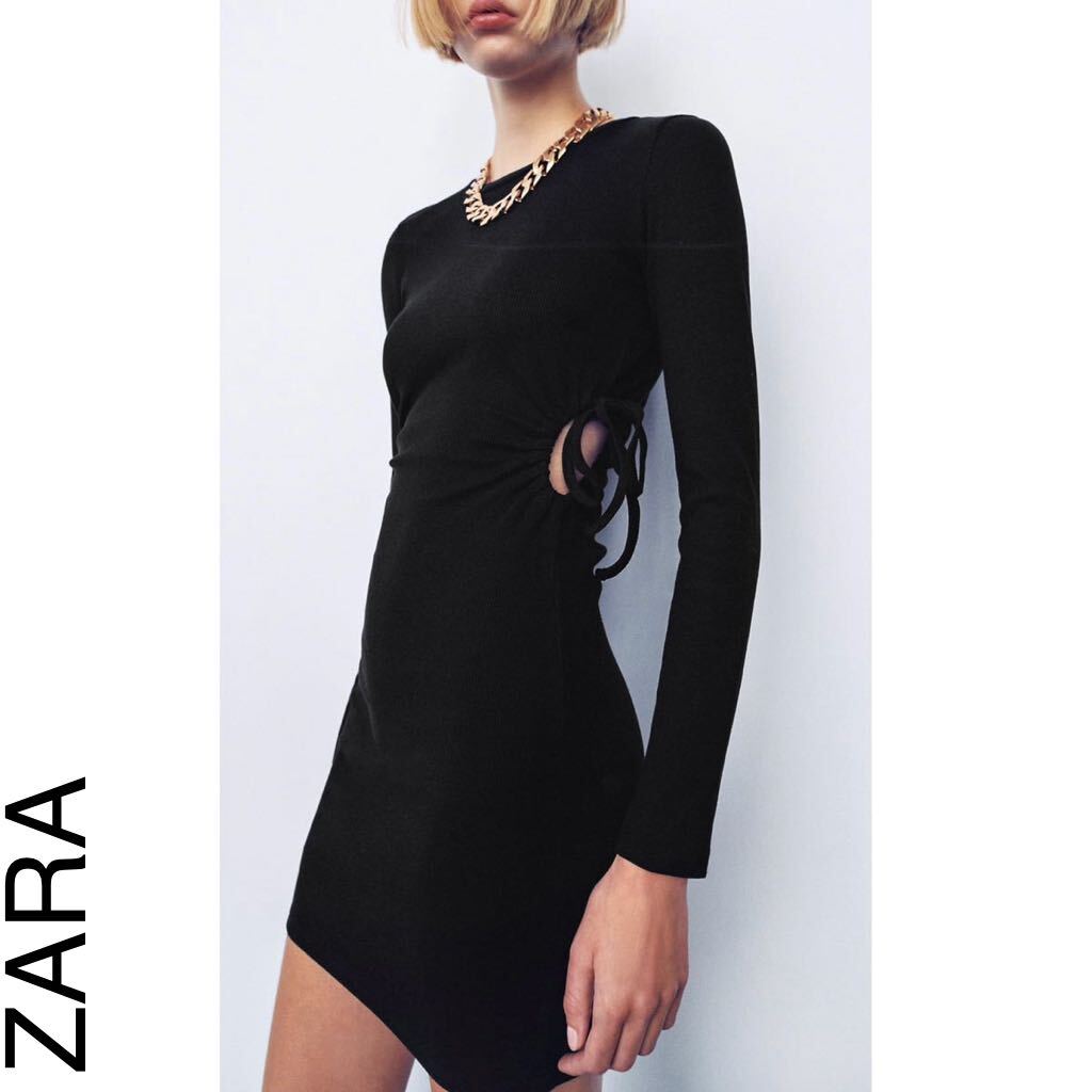 ZARA ワンピース カットアウト 長袖 タイトスカート ブラック 黒 レディースMサイズ 未使用 美品 ミニスカート ザラ タイト ドレス拍卖