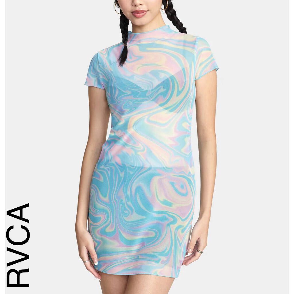 RVCA ワンピース 半袖 ミニスカート タイトフィット マーブル レディースMサイズ 未使用 美品 シースルー シアー ルカ ルーカ 拍卖
