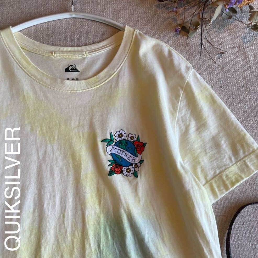 クイックシルバー Tシャツ 半袖 半袖Tシャツ イエロー レトロ 刺繍 トップス グラデーション タイダイ レディースMサイズ 美品拍卖