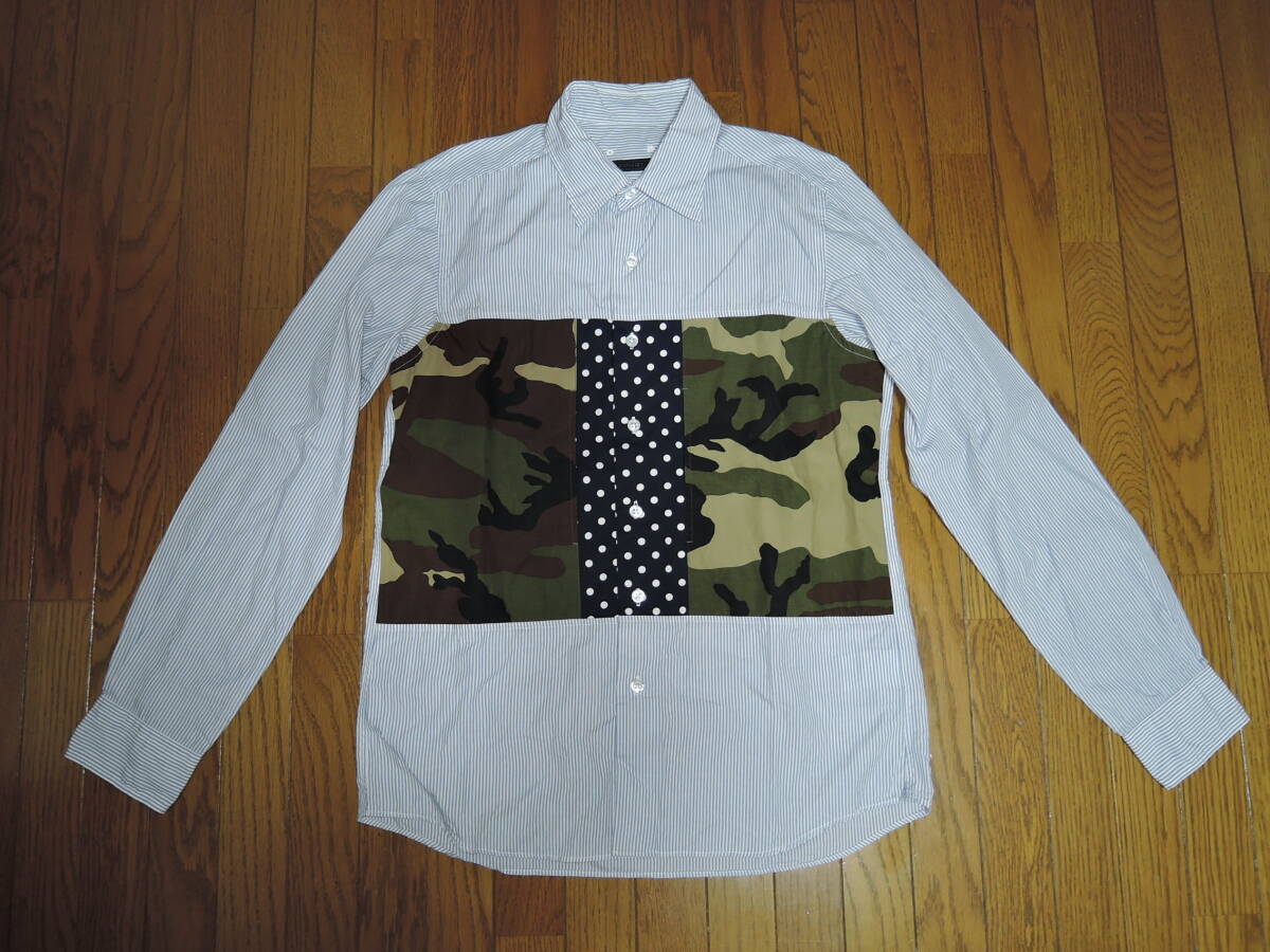 SOPHNET. ソフネット 再構築 パッチワーク ストライプシャツ S 迷彩柄 ドット柄 薄手 FABRIC MIX WORK POCKET REGULAR COLLAR SHIRT //拍卖