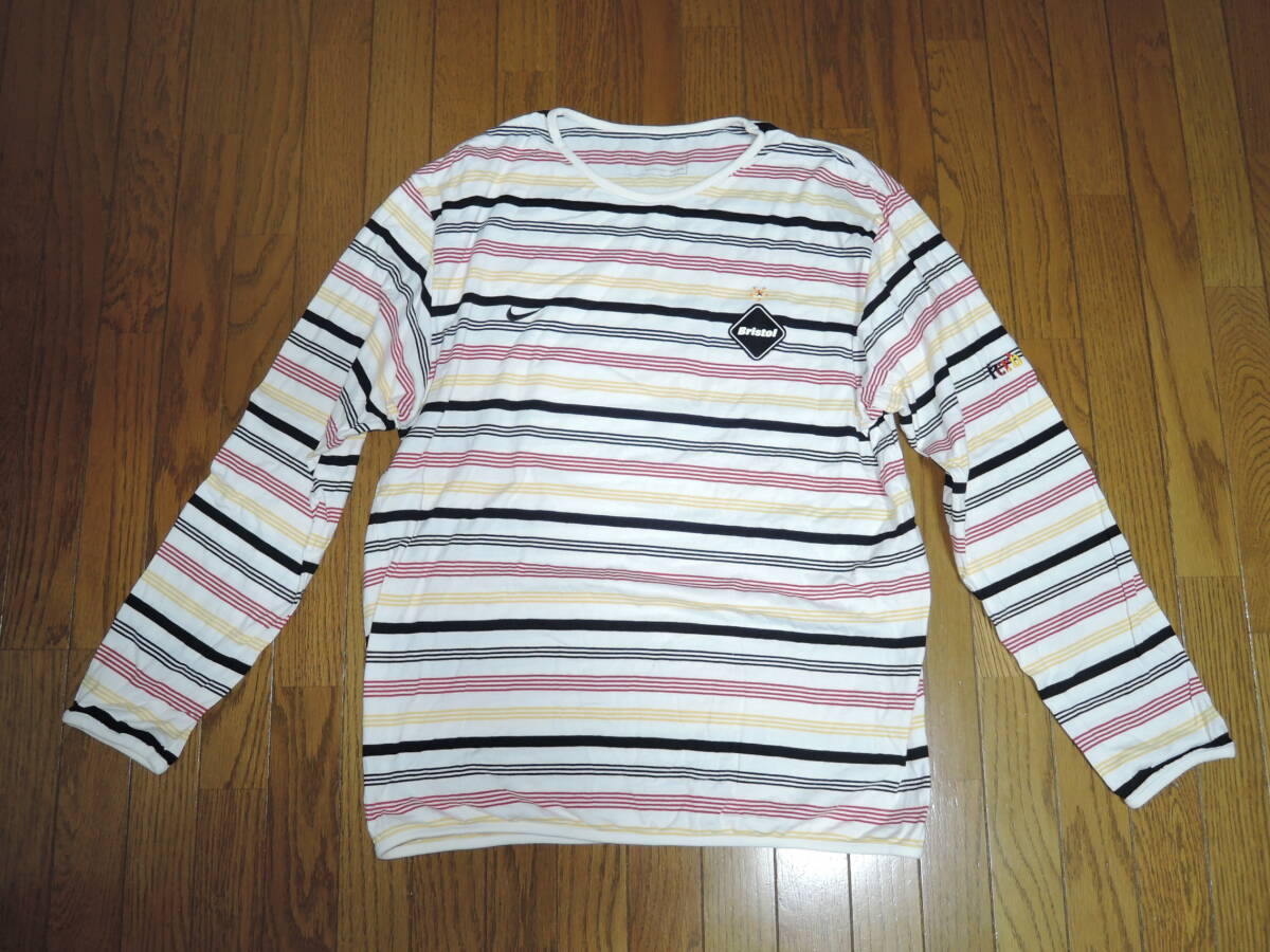 F.C.REAL BRISTOL ブリストル × NIKE ナイキ ボーダー ロンTシャツ M 白 カットソー 胸ロゴ LOGO ワッペン /拍卖