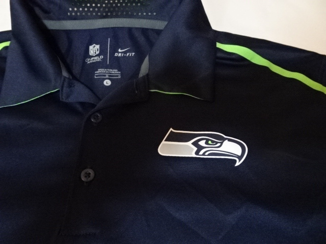 激レア USA購入【NIKE】【DRI FIT】【NFL ONFIELD APPAREL】 NFL シアトル シーホークス【Seattle Seahawks】ロゴ ポロシャツUS L 中古良品拍卖