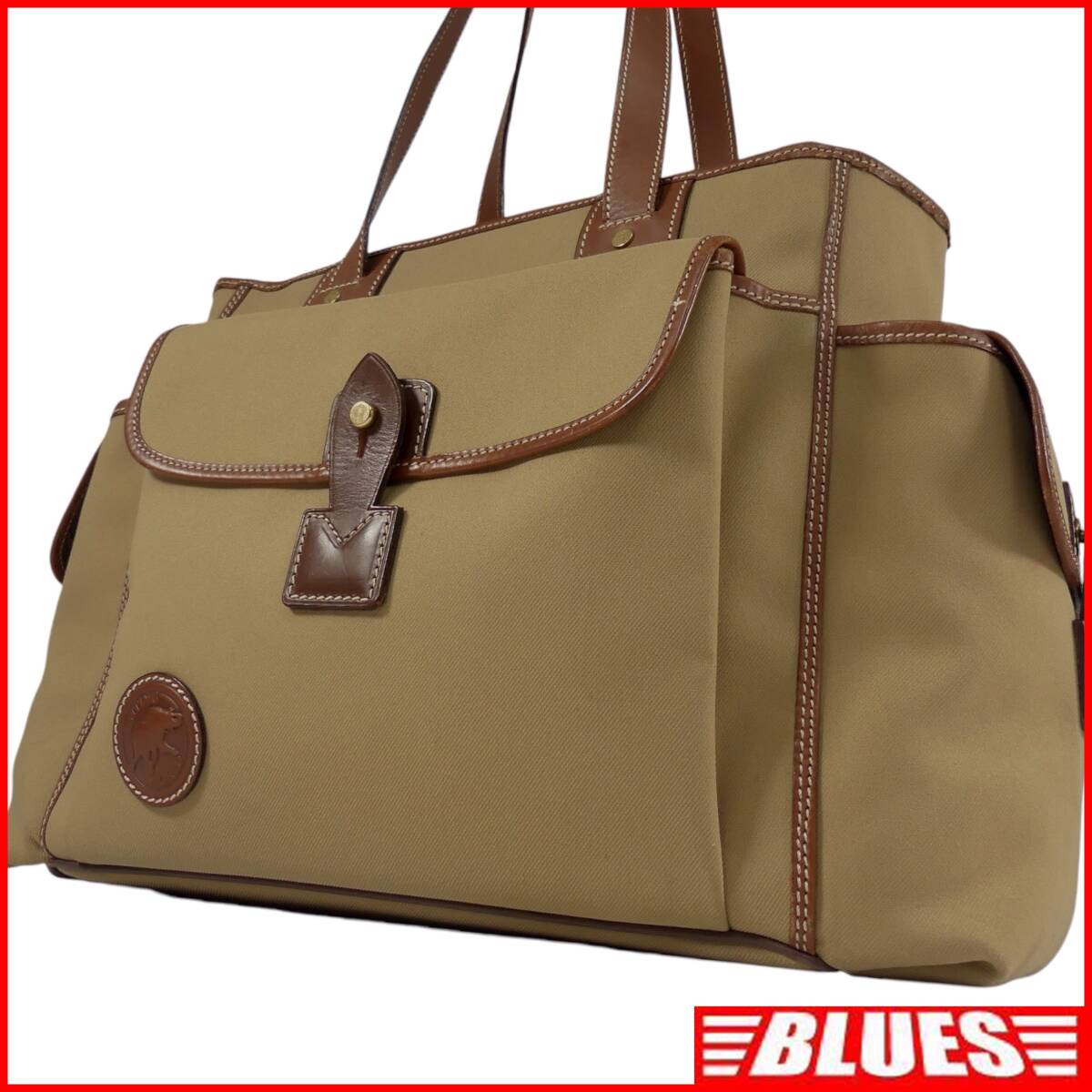 即決★HUNTING WORLD★レザーコンビトートバッグ ハンティングワールド カーキ 本革 ショルダーバッグ 本皮 肩掛け 旅行拍卖