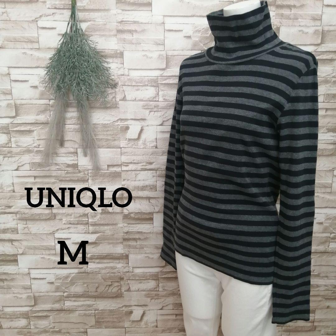 ユニクロ レディース ロンt タートルネック ボーダー 長袖 M 32拍卖