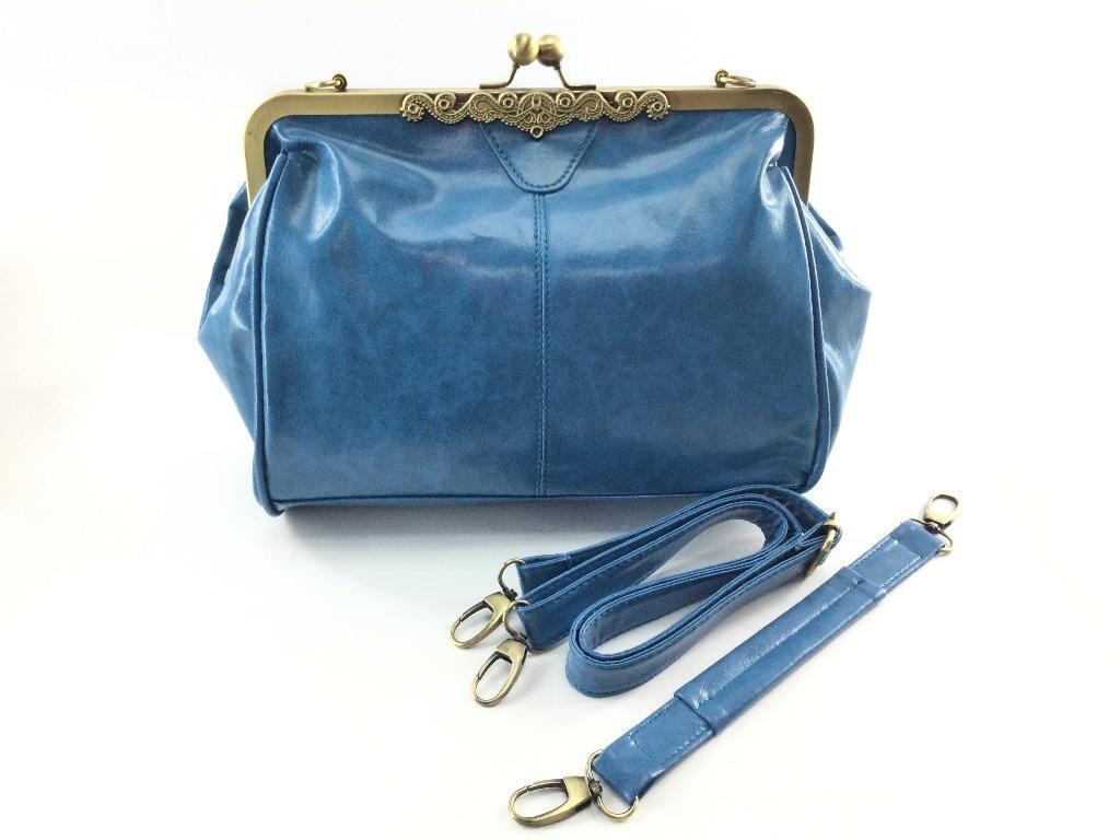 おしゃれ長 がま口2WAYバッグ トート ショルダー2way ブルー拍卖