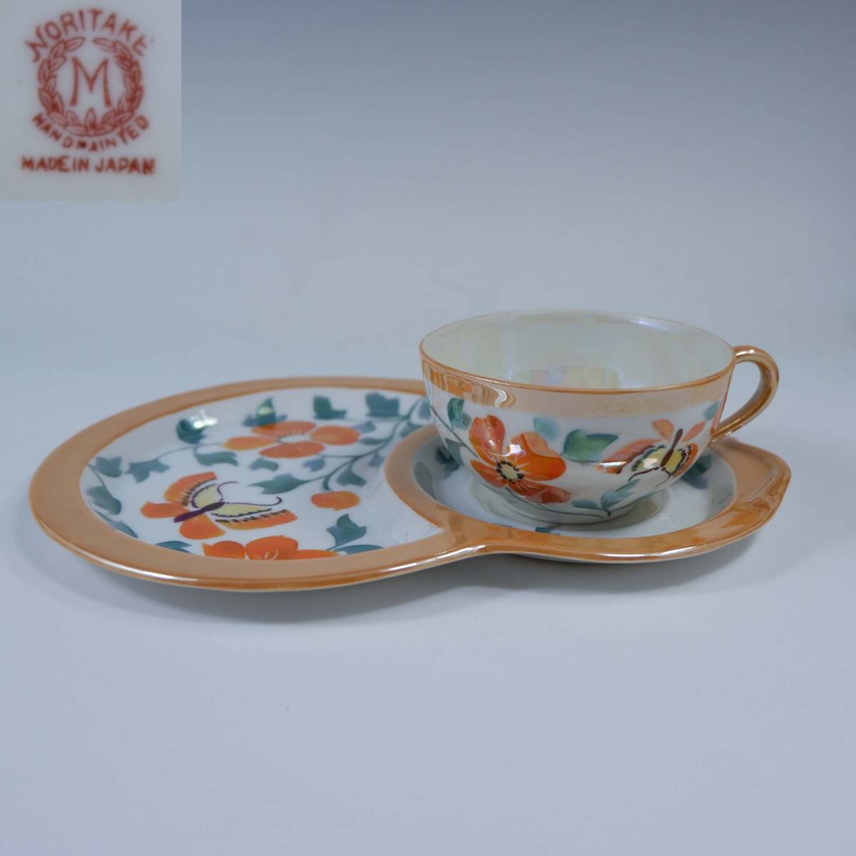 オールドノリタケ ラスター彩オレンジ スナックセット Noritake-M印メイドインジャパン 里帰り ラスター拍卖