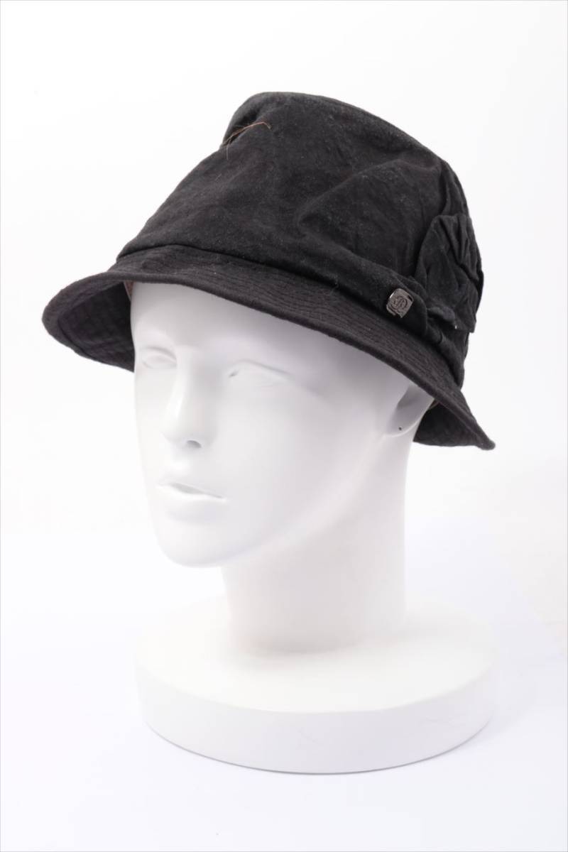 $ 美品 $ 希少♪■ カシラ ■ CA4LA ■ ロゴ リボン付き ■ 麻100%■ バケットハット 帽子■ 約 57cm■ 黒 ブラック■ 男女兼用■送料無料拍卖