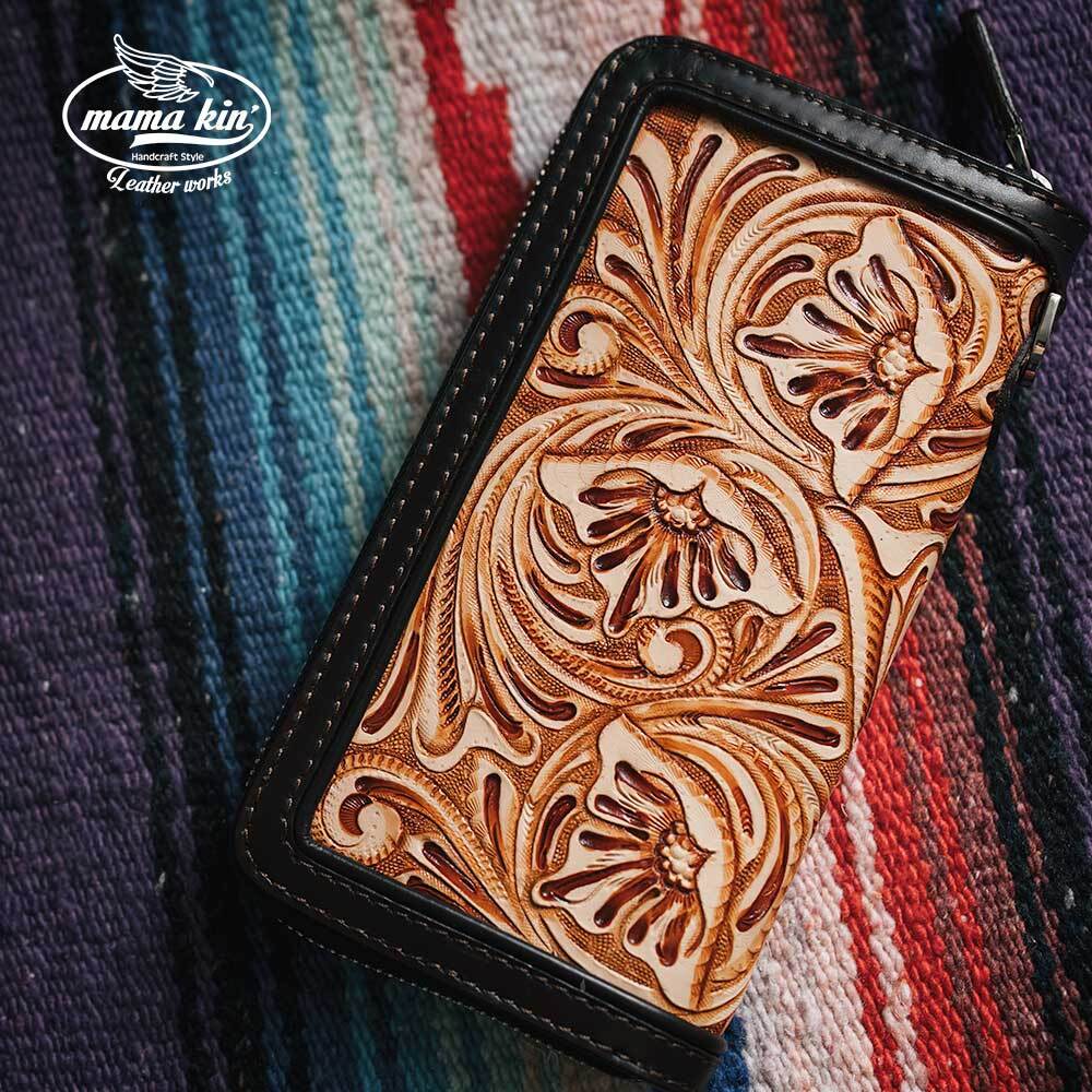 カービングレザーウォレット 長財布 バイカーズウォレット ライダース ヌメ革 サドルレザー rf009cv84br01拍卖