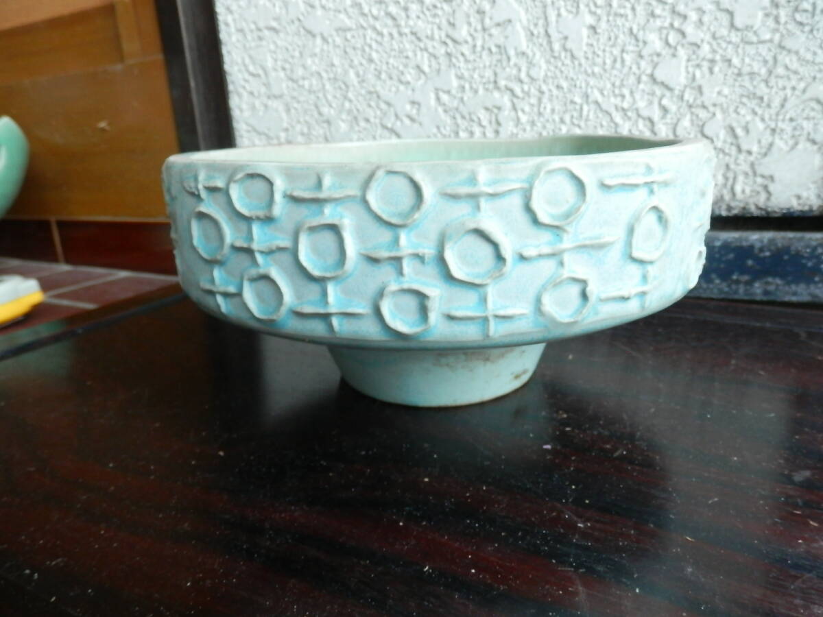 花器 花瓶 陶器 水盤 フラワーベース 器 鉢 受け皿 青磁  *0624拍卖