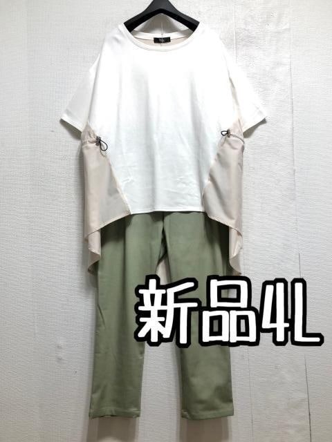 新品☆4L♪異素材デザインカットソー&裏メッシュ綿混パンツ☆b981拍卖