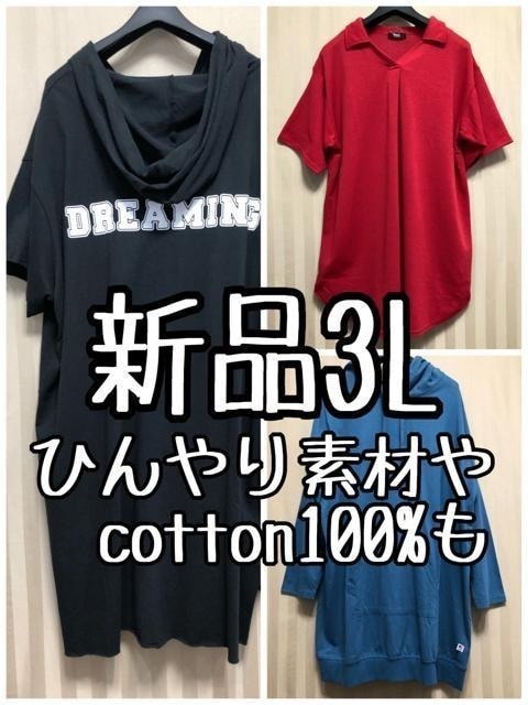 新品☆3L♪メンズ風トップス3枚セット♪コットン100%やひんやり素材も♪☆x511拍卖