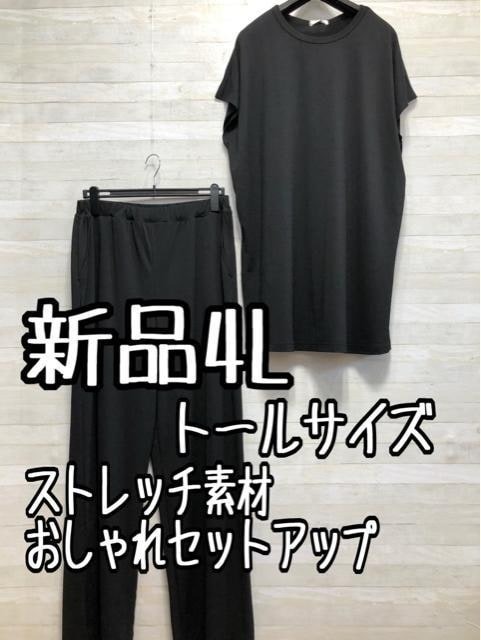 新品☆4Lトール黒系無地♪シンプルセットアップ♪普段着にもお出かけにも☆f460拍卖