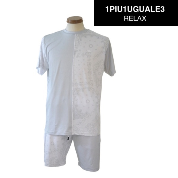 【春夏SALE】 1PIU1UGUALE3 RELAX ウノピゥウノウグァーレトレ リラックス 切り替え上下セットアップ XLサイズ 010-白系拍卖