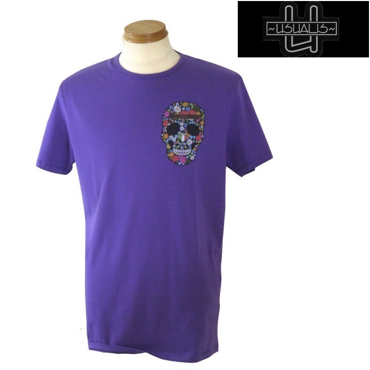 【春夏SALE】ウザリス/USUALIS 夏物 プリント半袖Tシャツ XXXL/4Lサイズ 522-パープル系拍卖
