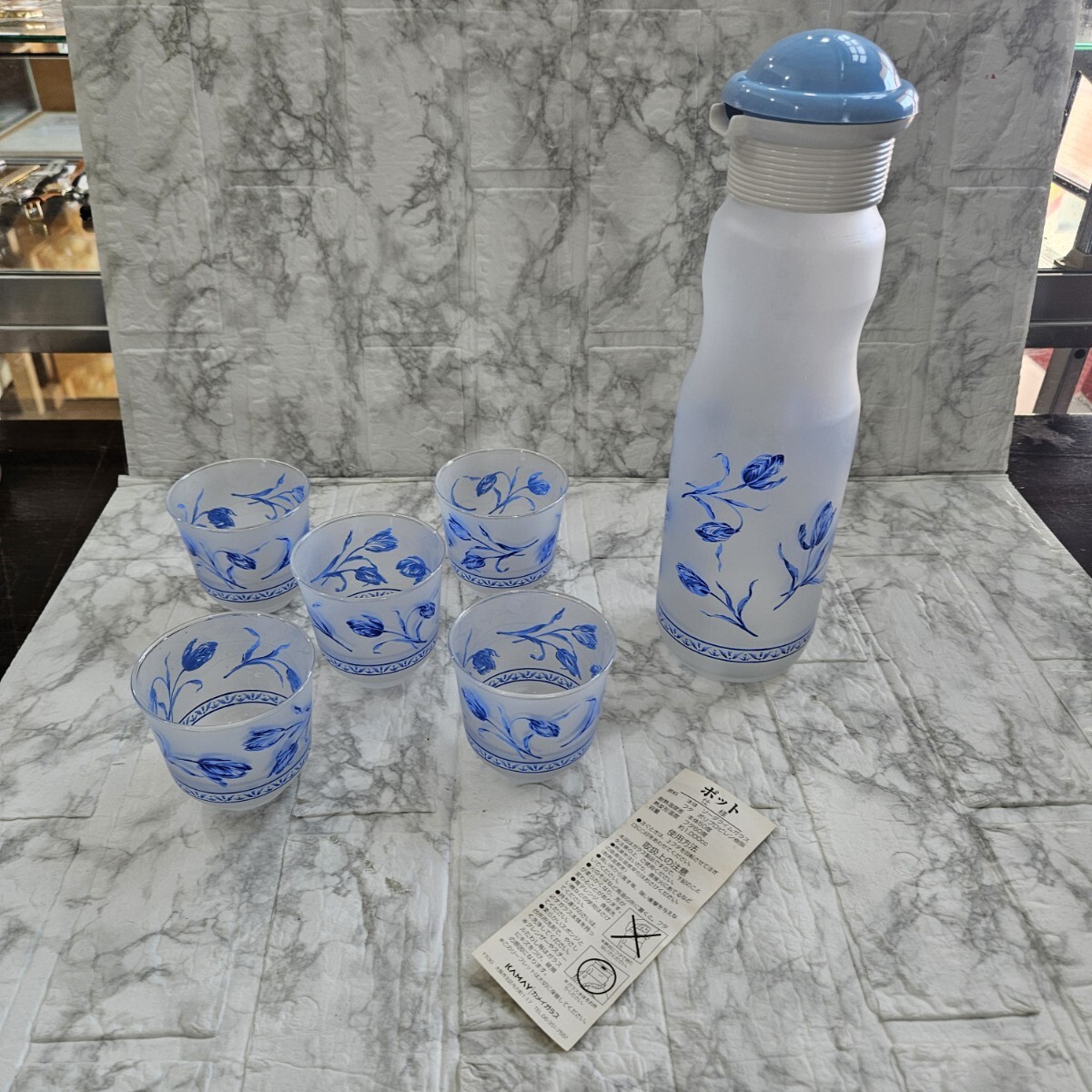 【未使用】 クールポット グラスセット 花柄 すりガラス 5客 昭和レトロ 食器 ガラス コレクション拍卖