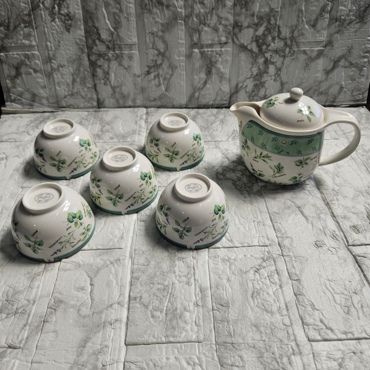 【未使用】茶器セット 急須 湯飲み 5客 ハーブ柄 ティーセット 食器 コレクション拍卖