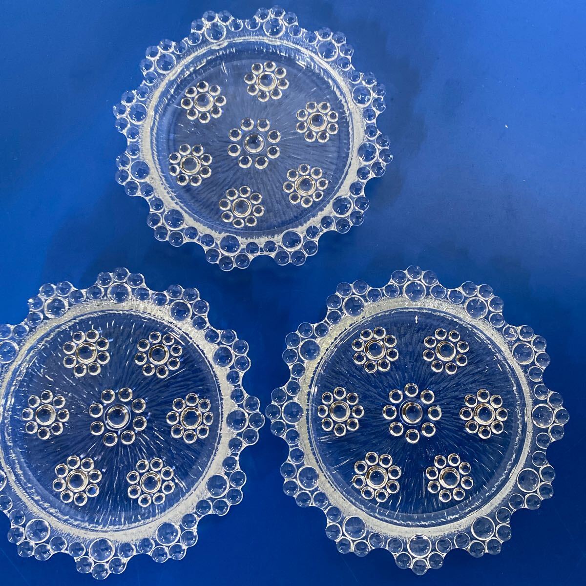 アデリア ピコット 透明 小皿 ガラス製 模様付き 小物入れ 皿 食器 丸模様 Zガ拍卖
