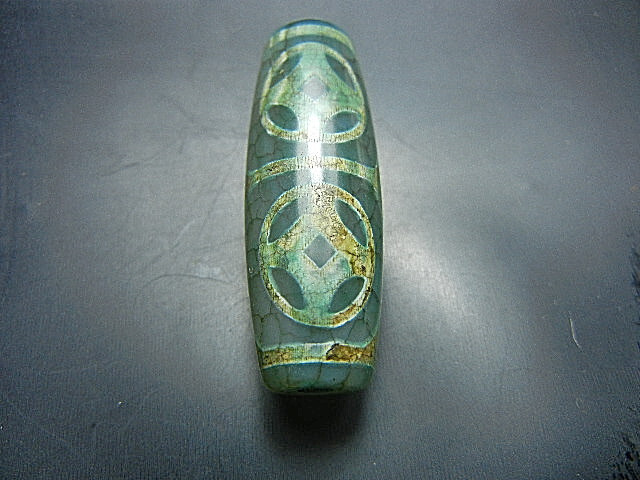 ★西蔵至純天珠★XT9361 緑砂龍紋 亀甲虎牙 特上級 39.8mm入手難 拍卖