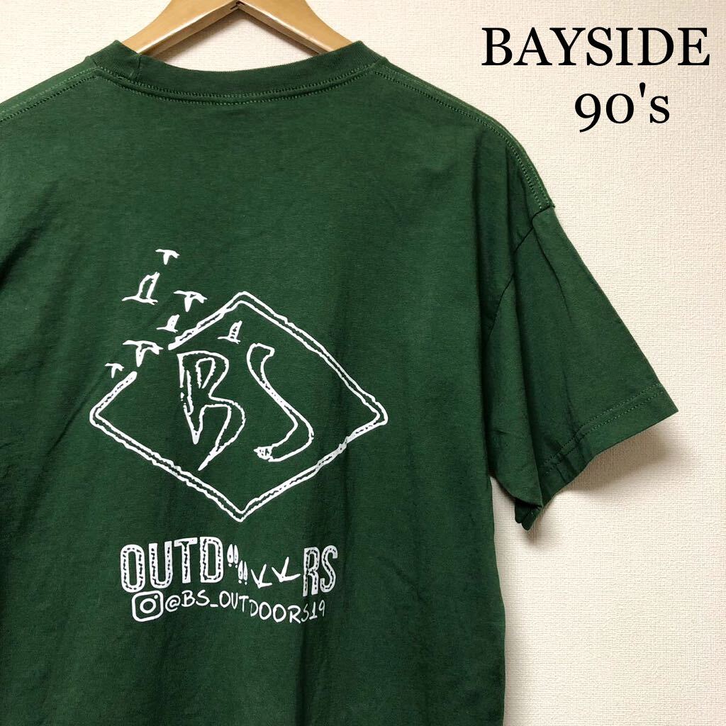 90's /USA製 /BAYSIDE /メンズL 半袖Tシャツ トップス プリントTシャツ グリーン アメカジ USA ビンテージ古着拍卖