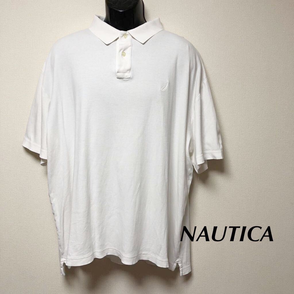 NAUTICA /ノーティカ メンズXXL 半袖ポロシャツ トップス ロゴ刺繍 ワンポイント 白 シンプル コットン100% アメカジ USA古着 大きいサイズ拍卖