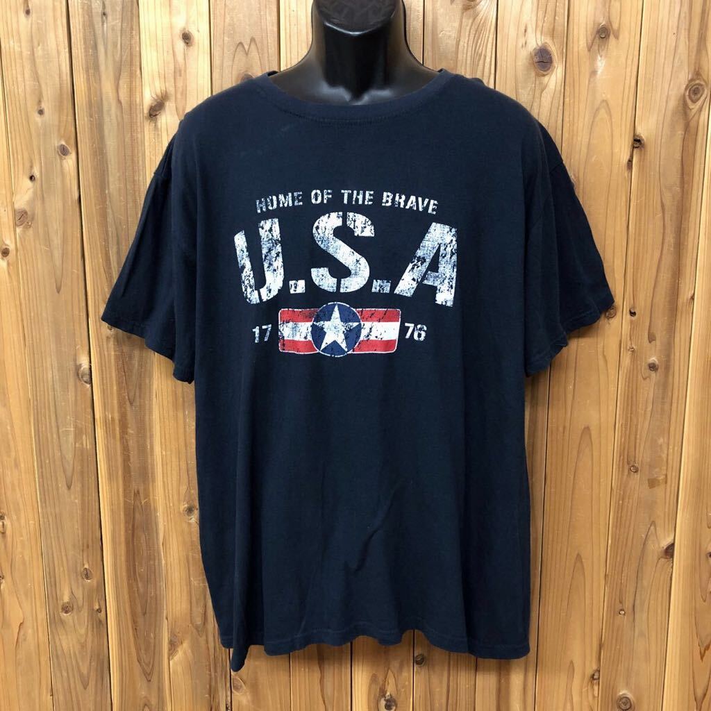 MOUNTAINAIRE /マウンテンエアー メンズL 半袖Tシャツ トップス ビッグロゴ プリントTシャツUSA ネイビー アメカジ 古着 拍卖