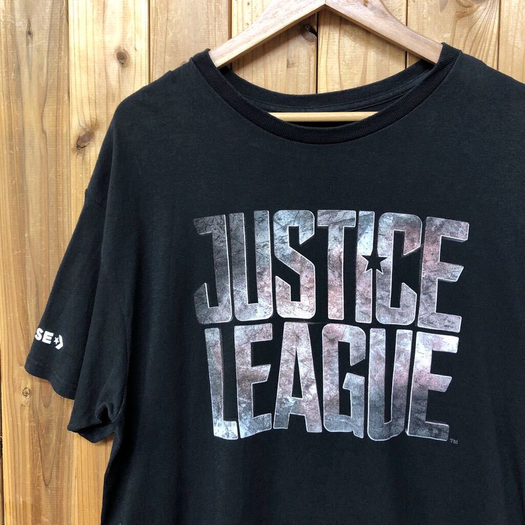 CONVERSE /JUSTICE LEAGUE /メンズXL 半袖Tシャツ トップス プリントTシャツ ビッグロゴ ブラック アメカジ USA古着拍卖