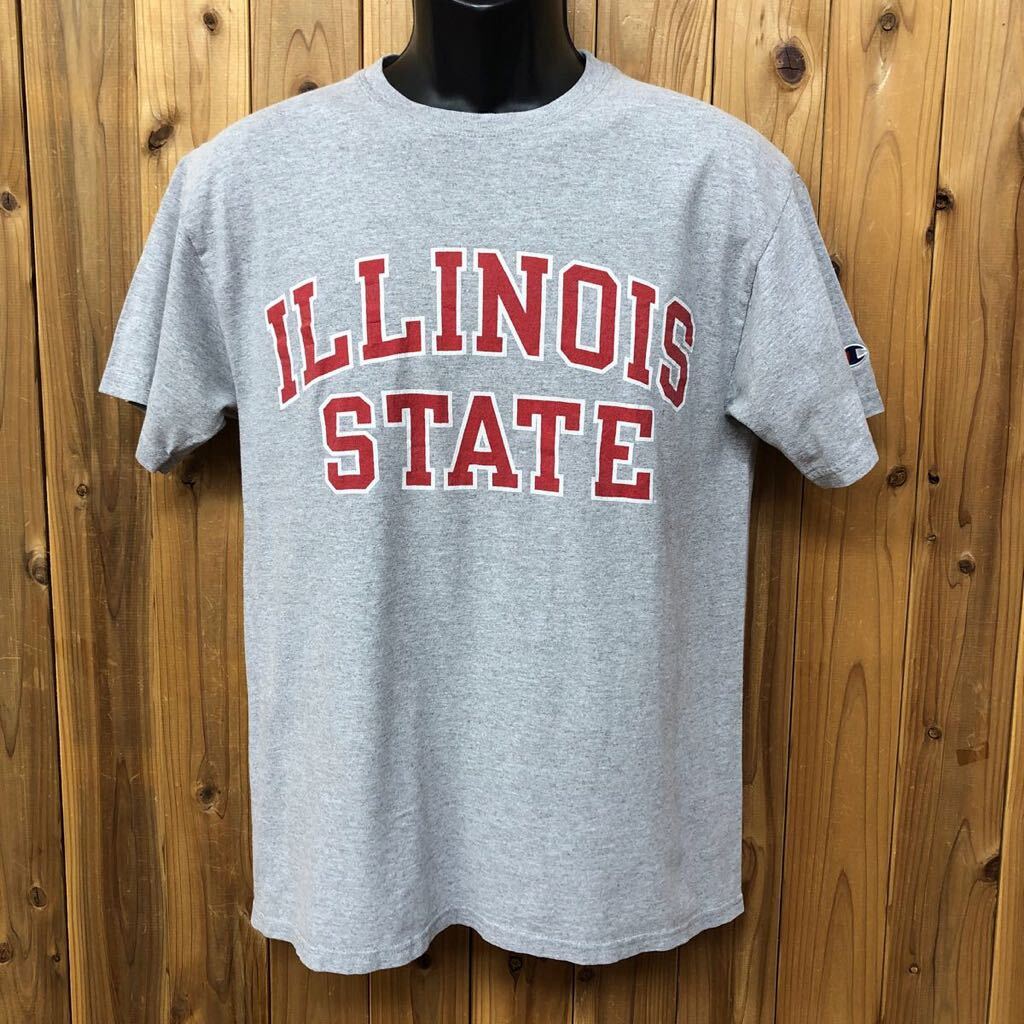 Champion /チャンピオン /メンズM 半袖 Tシャツ トップス グレー ILLINOIS STATE イリノイ州 ロゴT プリントTシャツ アメカジ USA古着拍卖