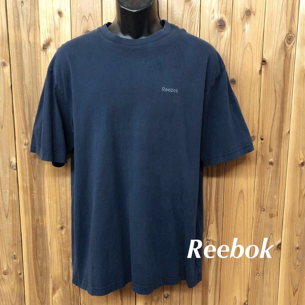 Reebok /リーボック /メンズM 半袖 Tシャツ ネイビー ロゴ刺繍 ワンポイント コットン100% シンプル スポーツ カジュアル拍卖