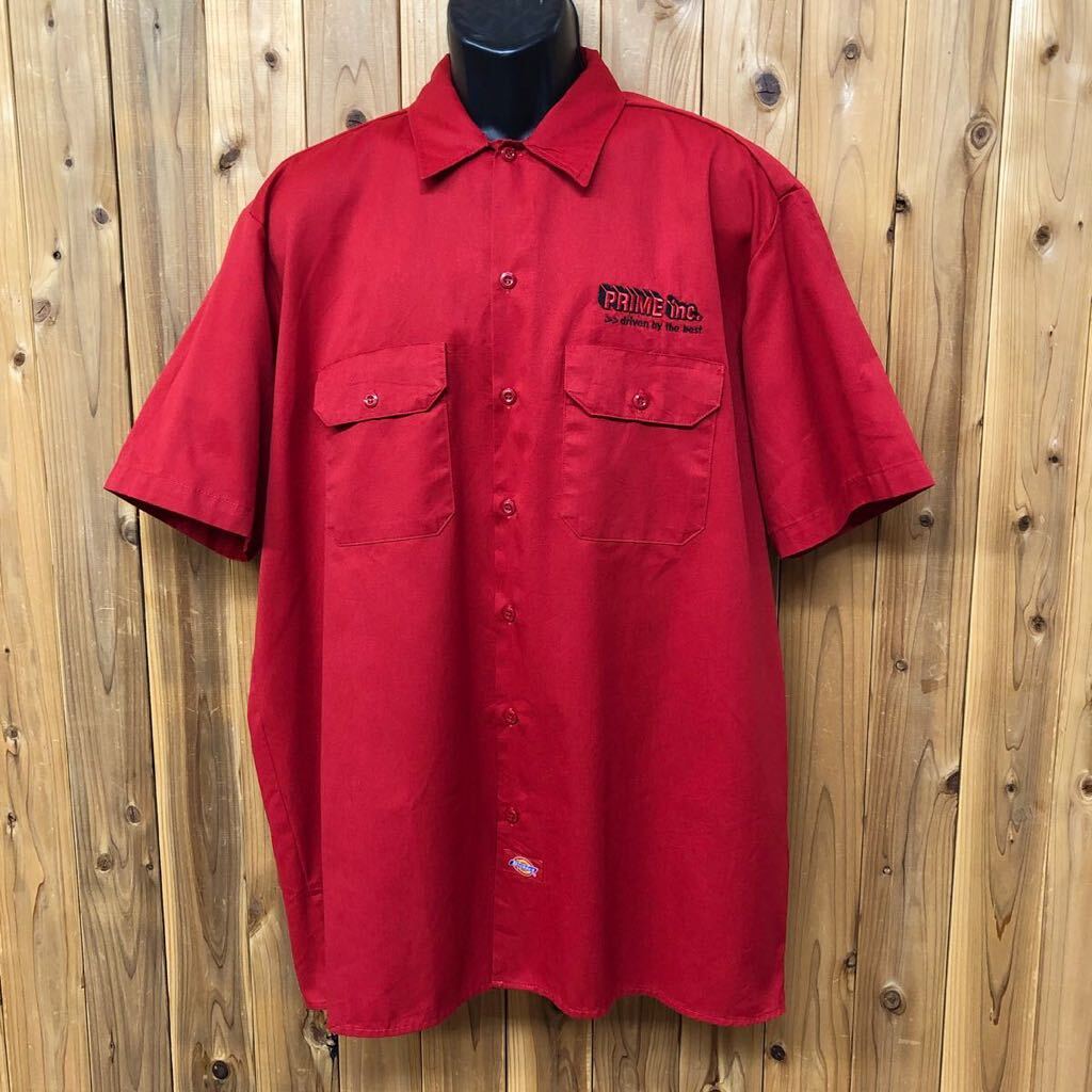 Dickies /ディッキーズ /メンズXL 半袖シャツ ワークシャツ トップス ロゴ刺繍 PRIME inc. 二つポケット 赤 ミリタリー アメカジ USA古着拍卖