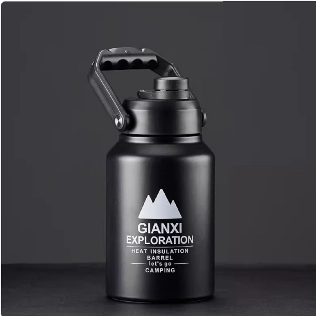 ブラック二重壁の真空断熱超高品質広口ステンレス保温保冷氷筒2L氷が入れやすいキャンプやアウトドア野外登山13.5x27.2cm拍卖
