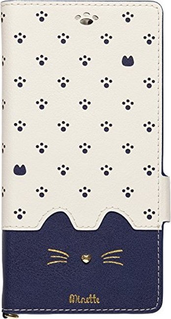 Natural design Xperia XZ2 手帳型 ケース (5.7インチ) 猫 上質PUレザー ネイビー Minette Navy XZ2-MIN03拍卖