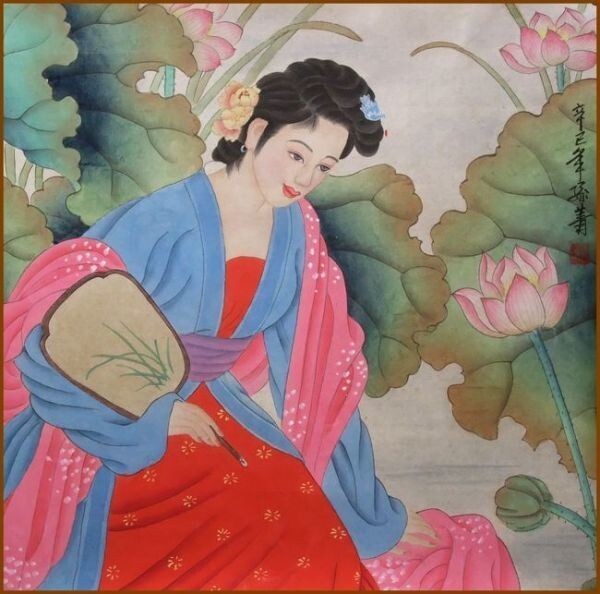 ☆☆☆水彩画 静かな時の流れ 「蓮池の貴婦人」拍卖