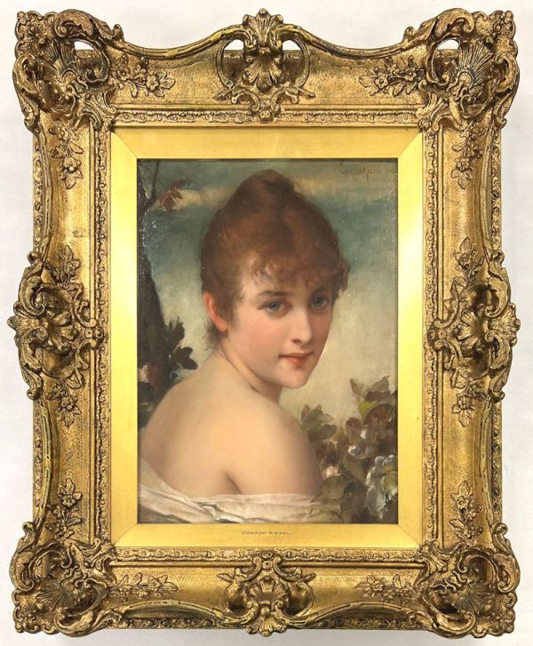 【FCP】 真作保証 コンラッド・キーゼル(Conrad Kiesel) 板に油彩画32x24cm 「Young Beauty」 ※希少作品 19世紀絵画 証明書付 h拍卖