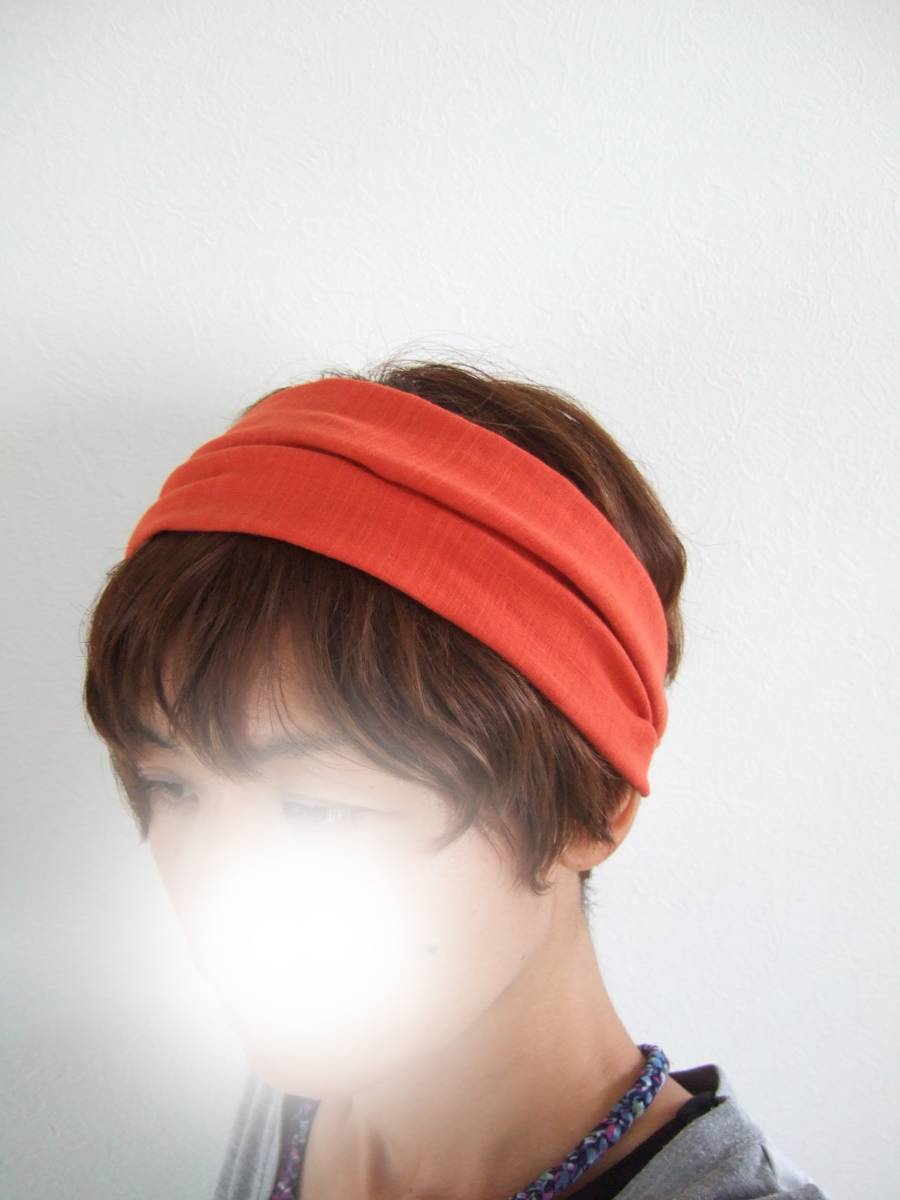 即決★さし色 ハンドメイド テラコッタ 大人くすみカラー*柔らかダブルガーゼコットンのゆるターバン*ヘアバンドヨガにアウトドアに拍卖