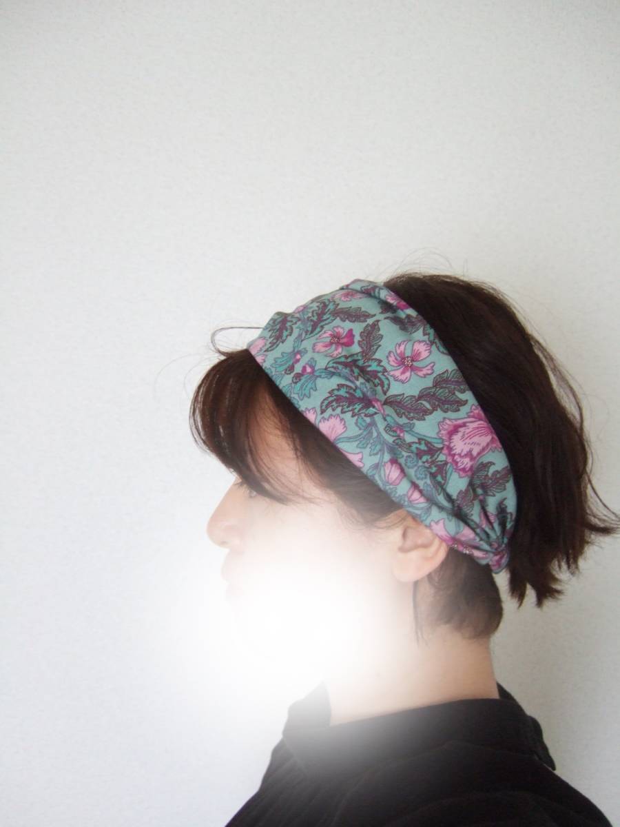 ★即決★ハンドメイド 大人花柄 ややしっかり目オックスのゆるターバン***ヘアバンド 春コーデのアクセントに拍卖