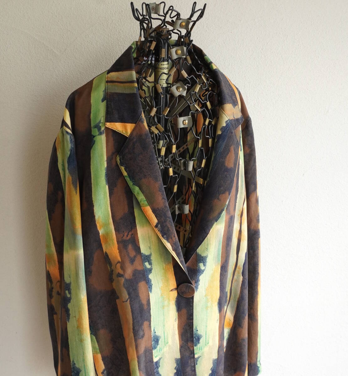 1980s〜 ヴィンテージ FRANCE製 sarah b. アートストライプ柄 1ボタン キュプラ ジャケット 42 L-XL フランス ユーロ ヨーロッパ 海外 古着拍卖