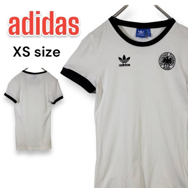 adidas アディダス ドイツ代表 半袖Tシャツ リンガー レディース Mサイズ ホワイト×ブラック拍卖