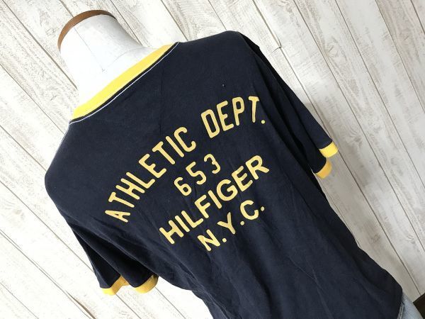 お勧め・【バックロゴ】TOMMY HILFIGER トミーヒルフィガ― リンガーTシャツ L拍卖