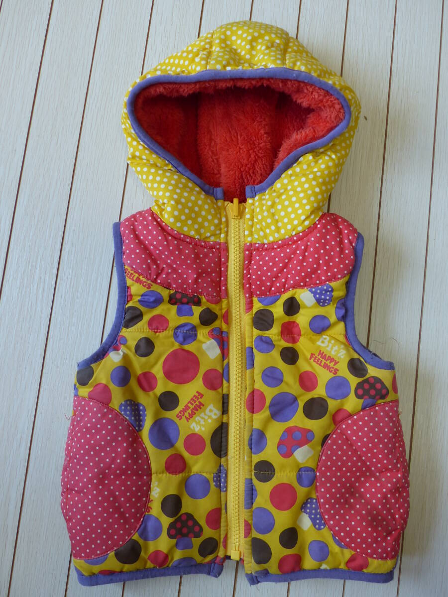 Bit'z ビッツ ジップアップ ナイロン ダウンベスト リバーシブル ボアジャケット レッド 系 送料600円!! USED!!拍卖