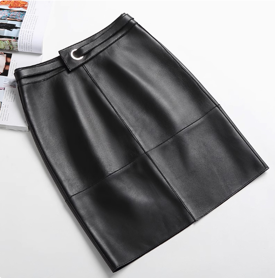 レディースラムレザースカート黒色XXXL拍卖