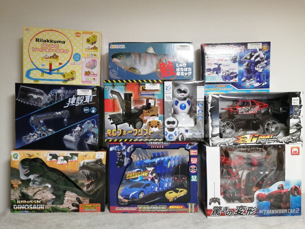 動く おもちゃ セット 10個まとめ ラジコン、ギミック 建設車、フォークリフト、ソーラーロボ、バギー、トレイン、恐竜、トランスフォーム拍卖