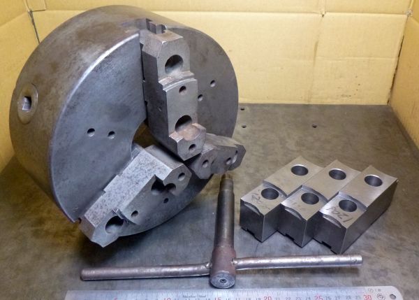 FB607 3爪 スクロールチャック 分割型 SOUL MS-E #9 丸230 生爪 2セット ハンドル付 O/H済み! 中古 サ拍卖