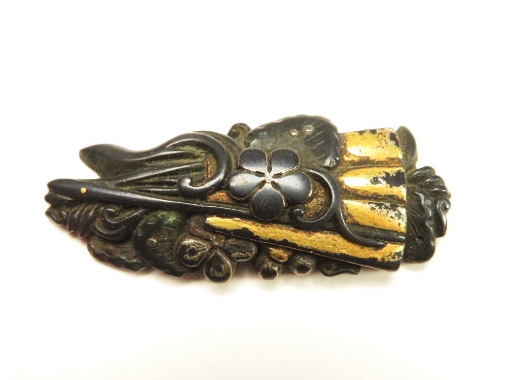 【8607】江戸~明治 堤物・刀装具 赤銅 扇子 金具(初品・買取品)拍卖