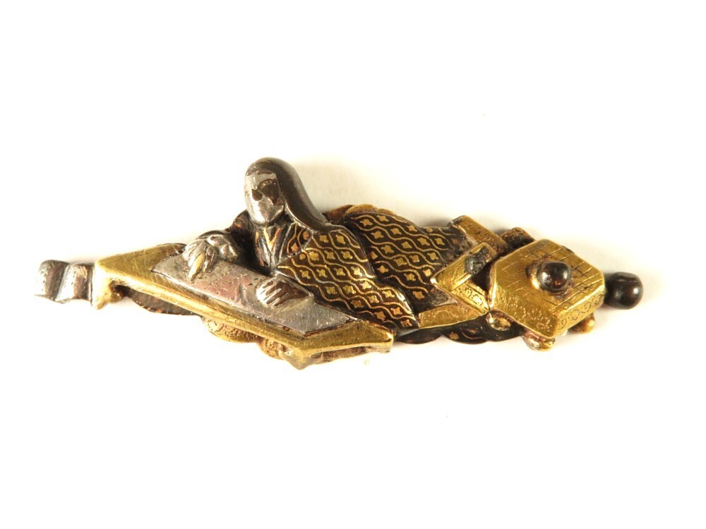 【8663】江戸~明治 堤物・刀装具 赤銅 歌仙 彫金 金具(初品・買取品)拍卖