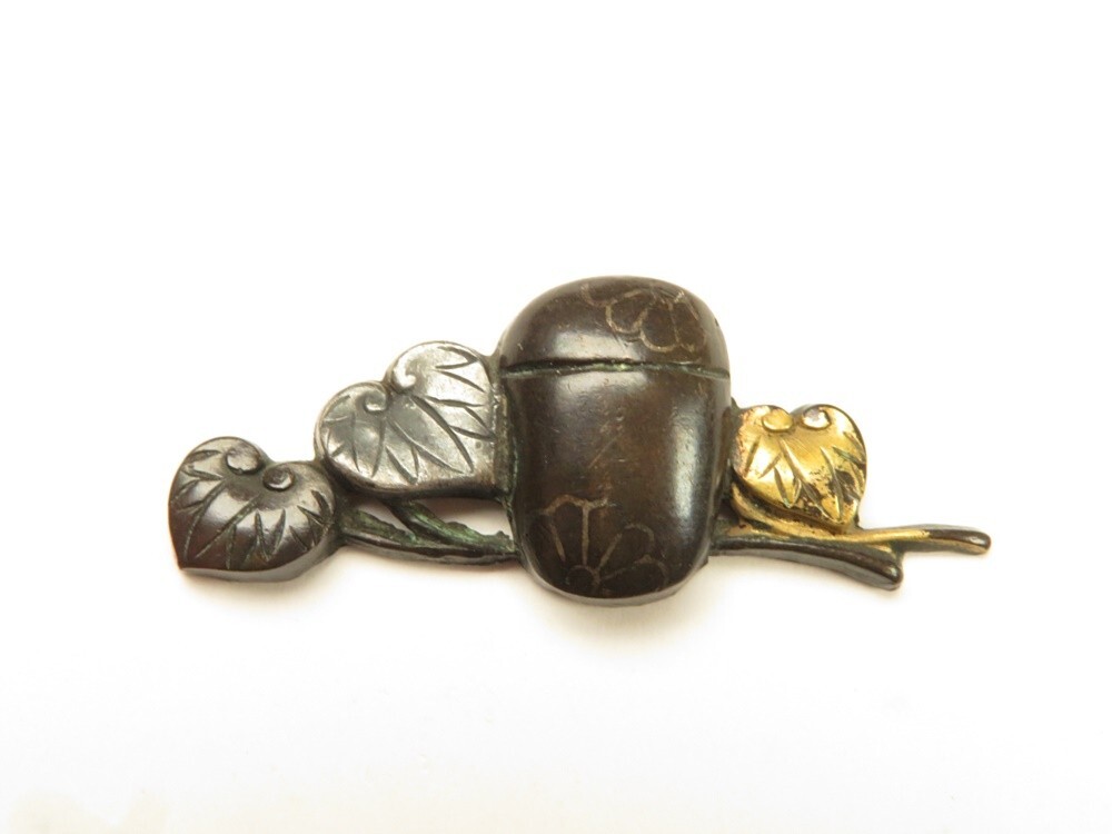 【8671】江戸~明治 堤物・刀装具 赤銅 棗 彫金 金具(初品・買取品)拍卖